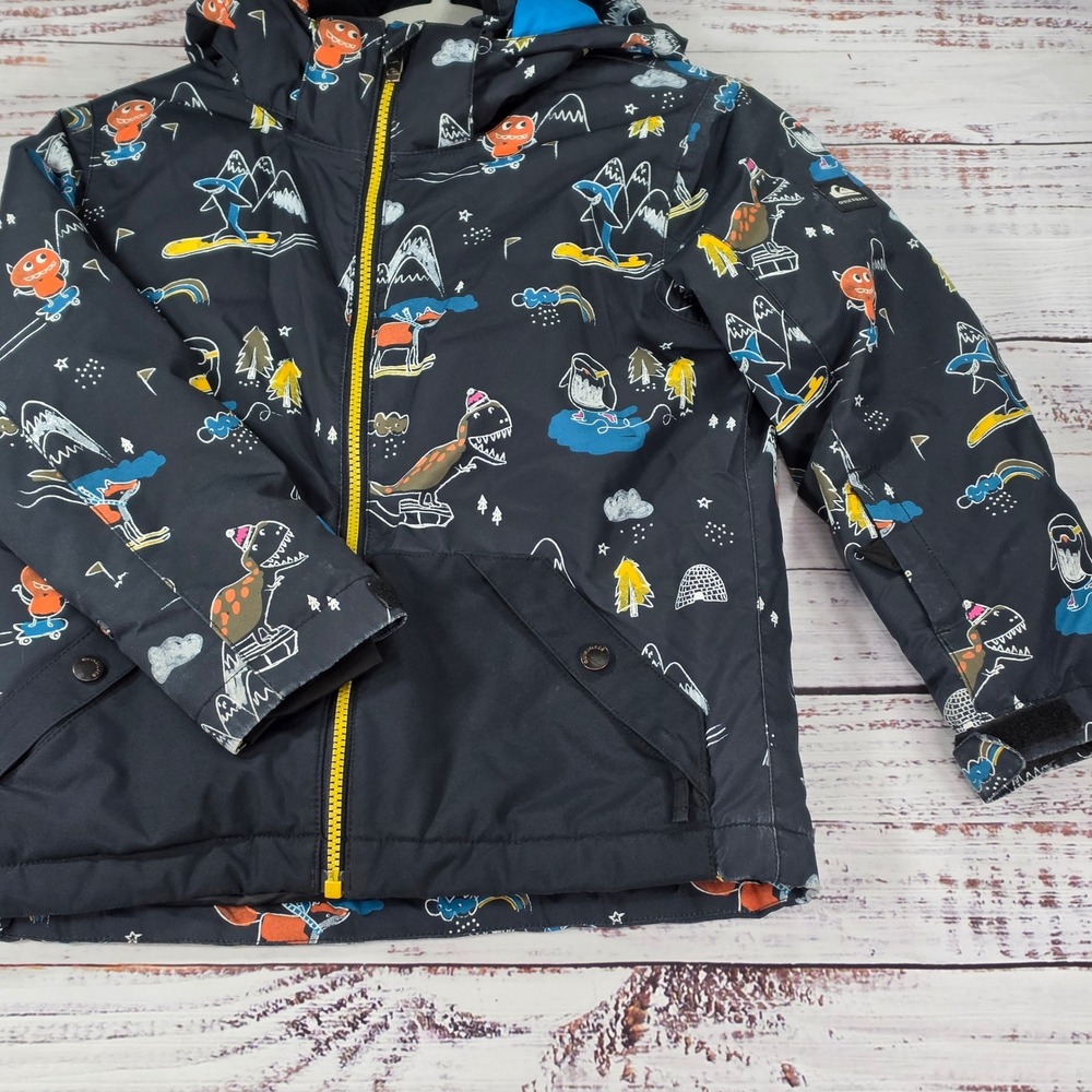 Quiksilver Snow Jacket Kids Size 6-7 Black Good DryFlight 10K Grow System Print